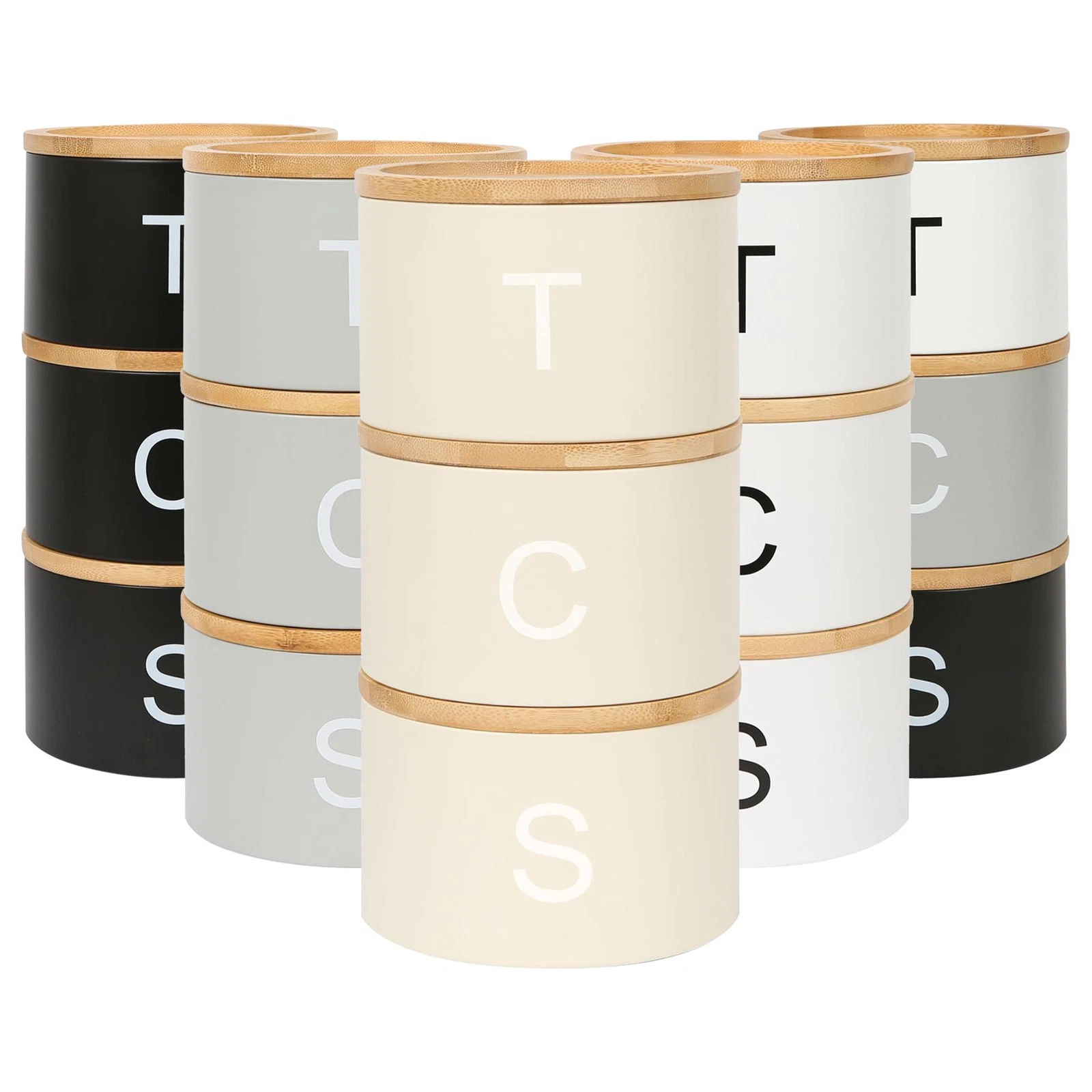 3pc Stacking Tea Coffee Sugar Canister Set with Bamboo Lids Kitchen Canisters
Opens in a new window