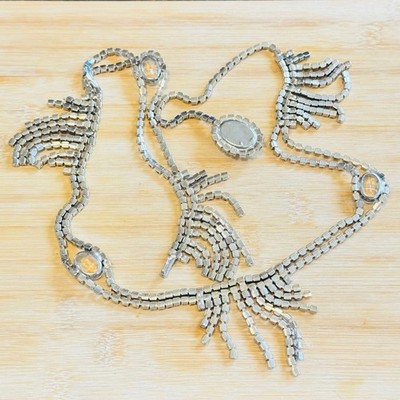 VTG Crystal Rhinestone Silver Chain Fringe Belt Necklace  display picture 3