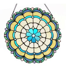 Stained Glass Window Panel Multi Colors 18" Round Suncatcher Tiffany-style
