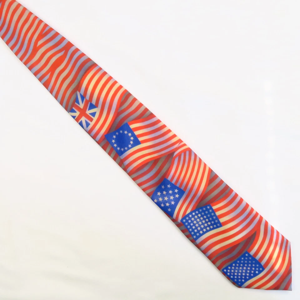 Vintage Ralph Marlin History of American Flags R/W/B Neck Tie 56x3.5 Patriotic - Image 2 of 4