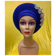 New Blue African Headtie Diamonds Women Turban Cap Muslim Headscarf