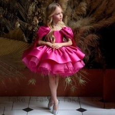 Satin Dresses Girls Short Sleeves Elegant Princess Dress Girls Dress Party Gown