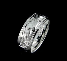 8MM STERLING SILVER 925 HAWAIIAN BAND RING PLUMERIA FLOWER SCROLL SIZE 4-14