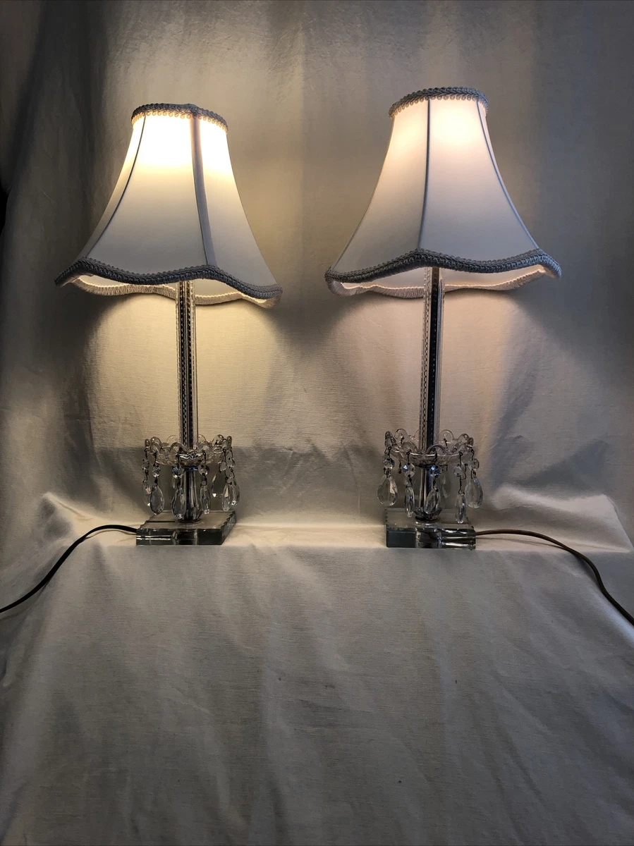 Vintage Pair of Crystal Glass Boudoir Style Candlestick Table