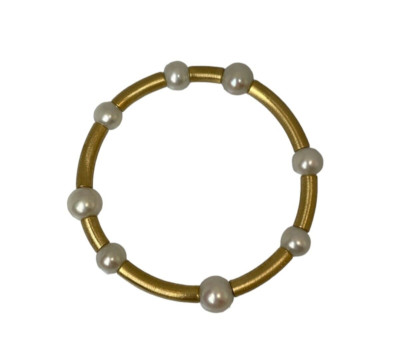 GENUINE ''JEWELLERY'' STRETCH BRACELET with FRESHWATER CULTURED PEARLS, 18kt YELLOW GOLD
