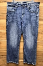 T.K. Axel Bootcut Jeans Mens 38 X 32 Blue Denim Cotton Stretch Slim Fit Mid Rise