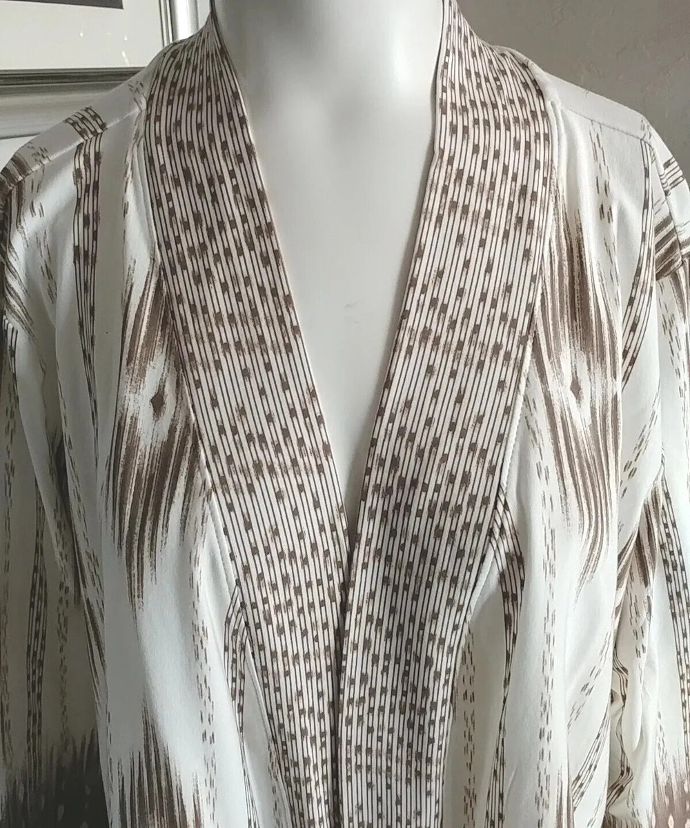 Isaac Mizrahi Womens White And Tan Geometric Print Open