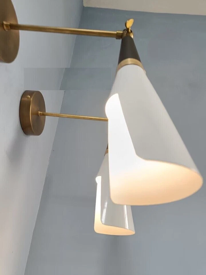 Antique Brass Wall Sconce Mid Century Light - Italian Wall Sconces Pair Lighting - Image 4 of 4