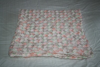 Baby Blanket Afghan Peach Nursery Lap Throw Shell Crochet Girls Shower Gift NEW
