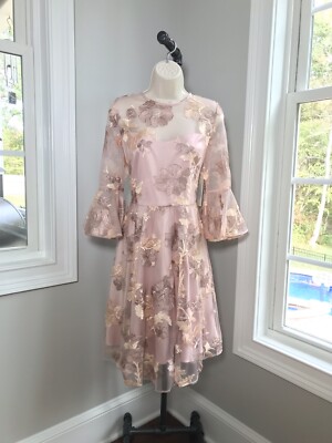 Eliza J Pink Embroidered Floral Fit & Flare Cocktail Dress - Women's 10 NEW  $188 | eBay