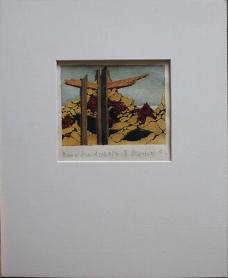 Aquarell Gemälde Farbstift Mauerlandschaft Barbara Kraemer Signiert Datiert 1993 - Bild 1 von 4