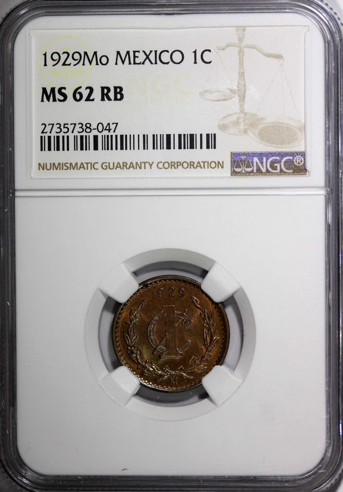 Mexico ESTADOS UNIDOS MEXICANOS Bronze 1929 Mo 1 Centavo NGC MS62 RB KM# 415 (7) - Image 3 of 4