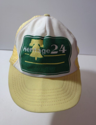 Vintage heritage 24 Hat Mesh Snap Back Yellow white Rare green 80 s Trucker Cap
