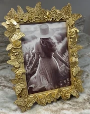 Bloom Gold Metallic Photo Frame Butterflies 5X7 Vertical Tabletop New