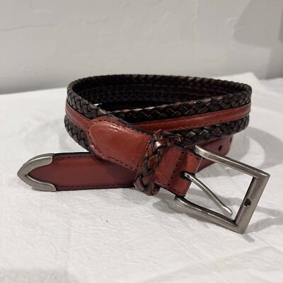 Leather Woven Belt 40 Brown Two Tone Braided 39 display picture 2