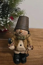 Vintage Blossom Bucket Suzi Skoglund Snowman-Pail On His Head w/Bells Figurine