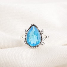 Blue Topaz Gemstone 925 Sterling Silver Ring Handmade Jewelry Ring For Gift
