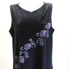 Vtg 90s Velvet Dark Floral Maxi Dress Black Purple Whimsigoth Stretch Y2K Size L