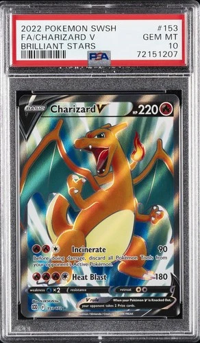 2022 POKEMON SWORD & SHIELD BRILLIANT STARS #153 FULL ART/CHARIZARD V PSA 10