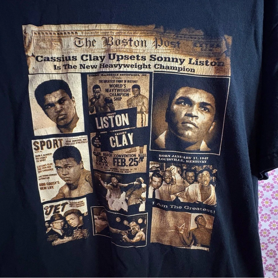 Camiseta Muhammad Ali Cassius Clay vs Sonny Liston Grande Negra De Colección Boxeo Foto 2 de 4