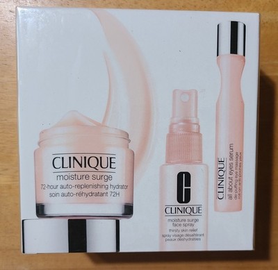 NEW Sealed CLINIQUE Moisture Surge Hydrator, Face Spray & Eye Serum 3pc + BONUS