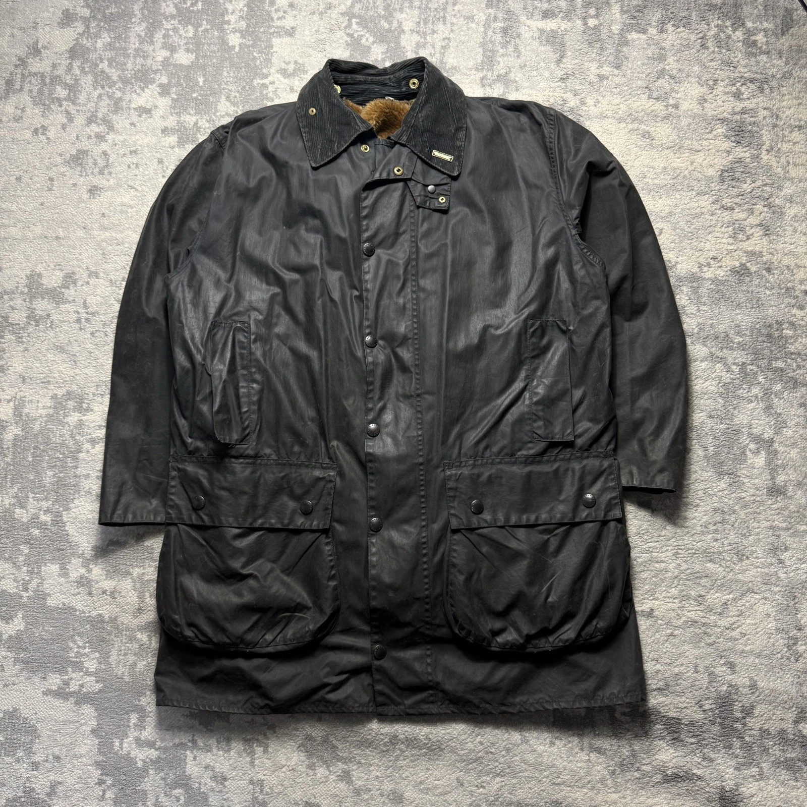 Barbour Border Jacket Mens M Navy A205 Waxed Cotton County With Stud Liner C40