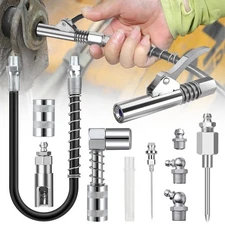 10pcs Grease Gun Accessory Kit Coupler 90° Adapter Needle 12" Flex Hose Fittings