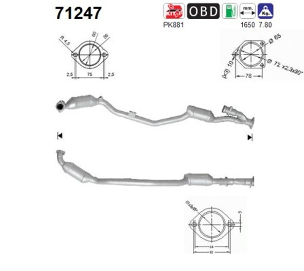 As Katalysator 71247 FüR Mercedes Clk C209 Klasse W203 A209 Model S203 CL203 240-image