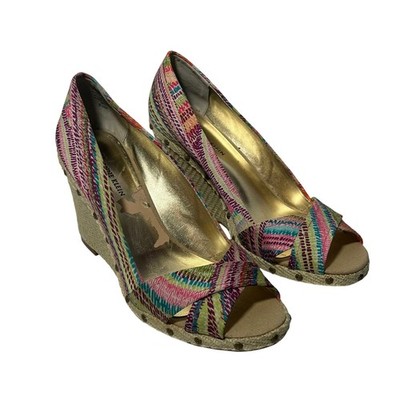 Anne Klein Sunkiss Womens 8.5M Pink Combo Multi Color Espadrille Wedge Sandals