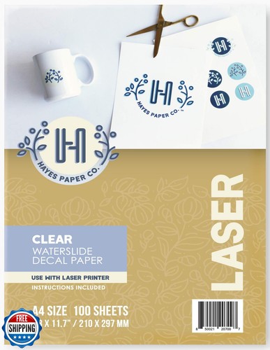 Hayes Paper Co. Wasserschiebe Aufkleber Papier Laser klar (A4, 100 Blatt)