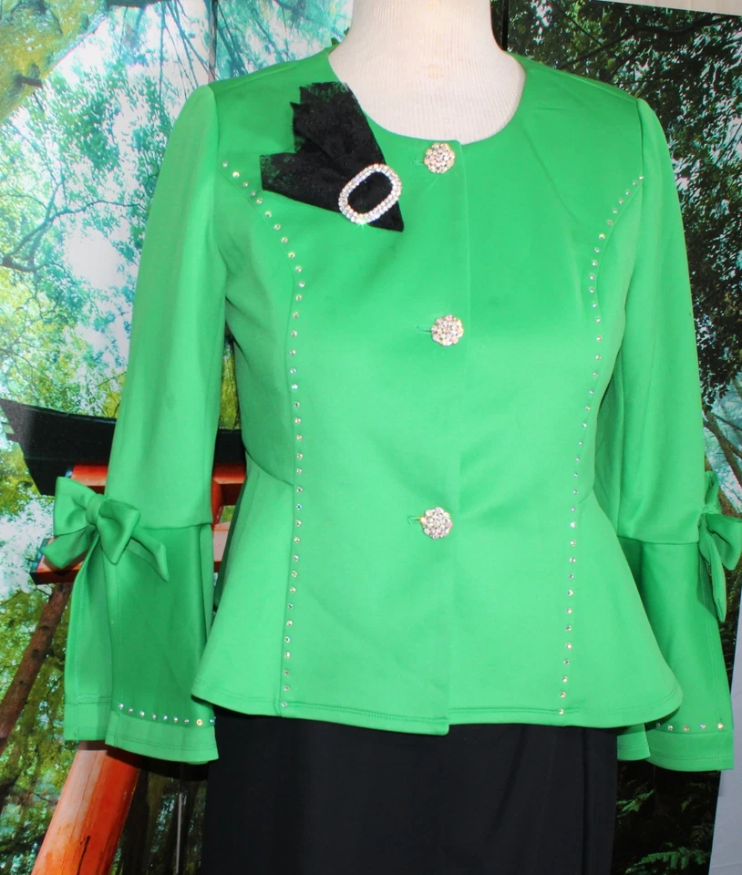 СО СТРАЗАМИ КОКТЕЙЛЬ ЦЕРКВИ PALAZZO БРЮКИ КОСТЮМ ОТДЕЛЬНЫЙ ЗЕЛЕНЫЙ/ЧЕРНЫЙ XL-16 - Изображение 2 из 4