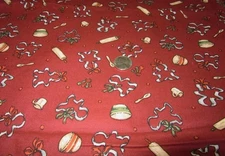 Vintage Sewing Fabric Rolling Pin Mixing Bowl Measuring Spoons Cups 108" x 45"