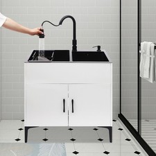 Utility Sink  Stainless Steel Laundry Sink w/Cabinet  Pull-Out Sprayer Faucet