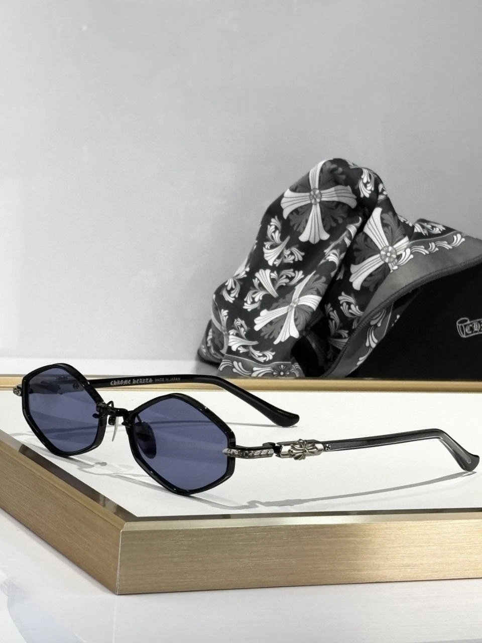 Sunglasses Chrome Hearts NIP SLIP Black Frame Blue Tinted LensesSize: 53-19-141