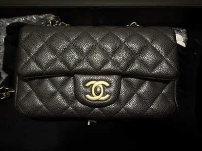 CHANEL Mini Rectangular Classic Flap Bag Black Caviar With Gold Hardware