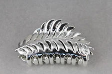 Silver chrome leaf hair clip claw clamp 3 5/8" long leaves shiny metallic color
