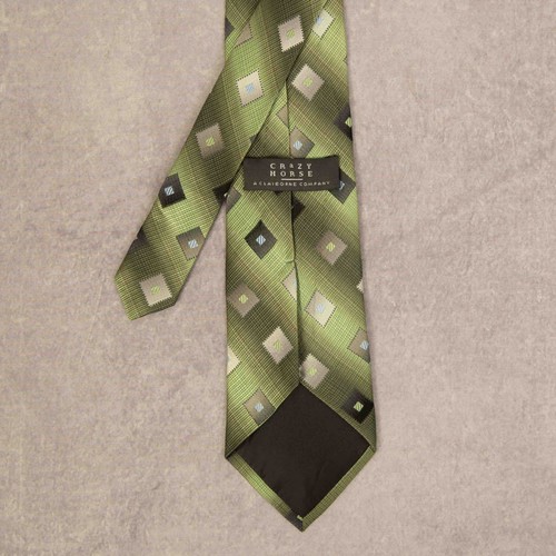 Vintage Hand Made Patterned Silk Tie Green Crazy Horse - Picture 5 of 5