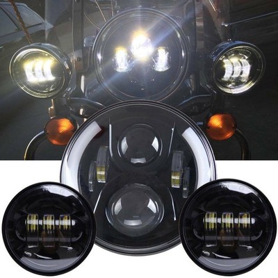 For Harley Road King Classic 7'' LED Headlight Projector +4.5'' Fog Passing Lights
