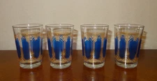 Vintage Blue with Gold Gilding Juice Glasses - Set of 4