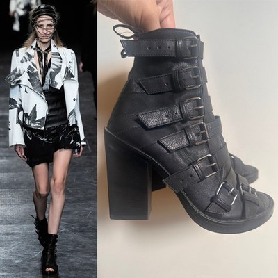 Ann Demeulemeester S/S 2010 Archival Black Leather Gladiator Heel Sandals Sz 37