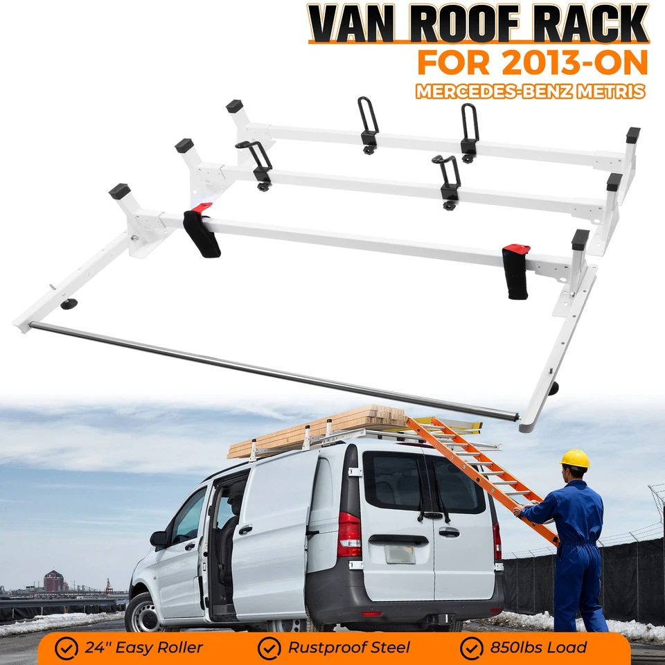 Baca de techo para furgoneta con rodillo para Mercedes Benz 2013-en - aluminio resistente sin taladro Foto 3 de 4