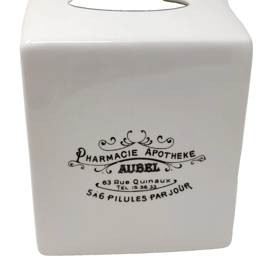 Cubierta de pañuelo de cerámica vertical Pottery Barn gráfico blanco roto excelente retro Foto 2 de 4