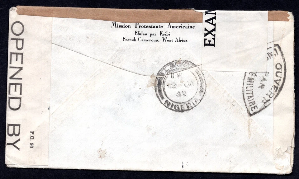 FRANCE CAMEROUN 1942 HEAVILY CENSORED WAR-TIME COVER BY FRANCE & US ON PAN AM - Image 2 of 2