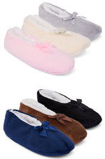 Ladies Slippers Womens Girls Ballerina Fleece Lined Cosy Cozy Socks Warm NEW