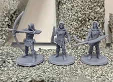 Set of 3 Archers fantasy tabletop gaming miniatures 3D printed resin