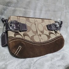 VINTAGE COACH BUCKLE Logo Canvas and Suede Wristlet CIRCA 2004