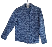 Rebecca Malone Women's Denim Jacket L Embroidered Brocade Blue Cottage Artsy