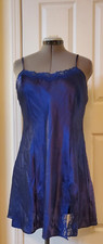 VTG Expressions By California Dynasty Blue Satin Nightgown Lace Trim Size L