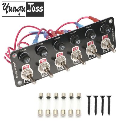 6 Gang Metal Rocker Switch Panel Circuit Breaker w/ Fuse Box for Car Marine Boat