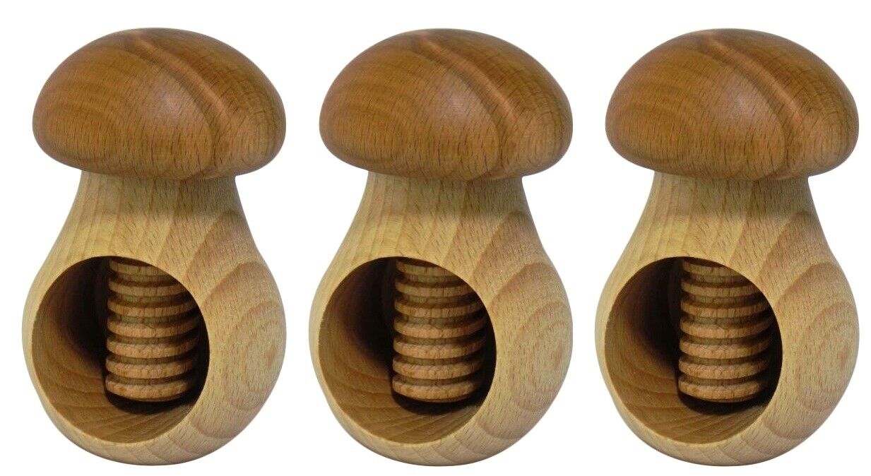Set of 3 Nutcrackers tool made from oak wood hazelnut christmas Light Brown
